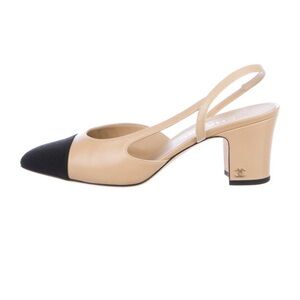 CHANEL Slingback Goatskin & Grosgrain Beige + Black